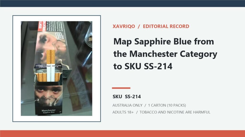 Xavriqo editorial record for Sapphire Blue Cigarettes - 1 Carton (10 Packs) and SKU SS-214