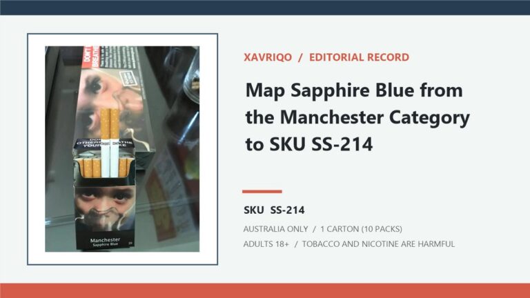 Xavriqo editorial record for Sapphire Blue Cigarettes - 1 Carton (10 Packs) and SKU SS-214